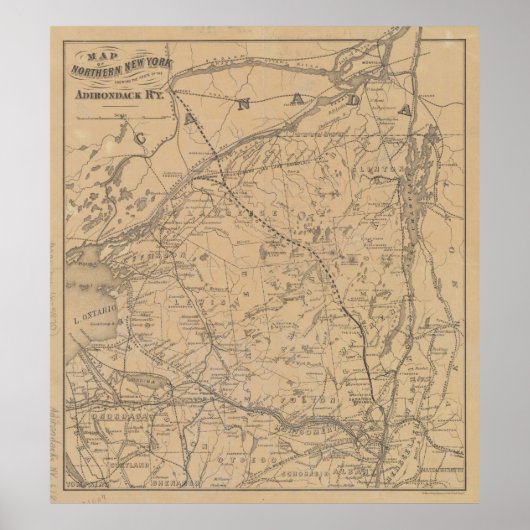  Adirondack Mountains Railroad Map (1895) 2 Poster (Voorkant)
