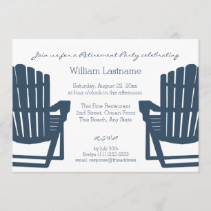 Adirondack Navy Blue Beach Chairs Retirement Party Kaart