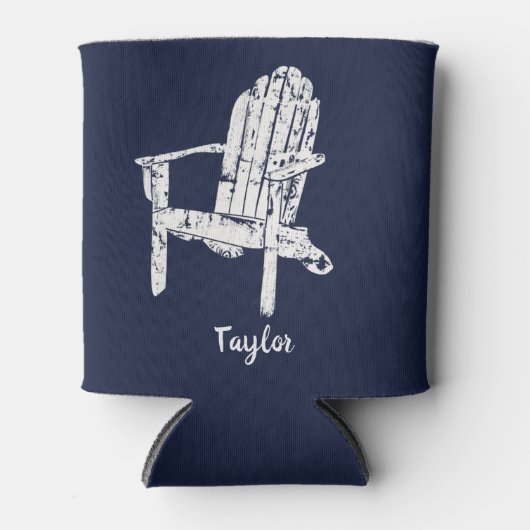Adirondack stoel wit en marineblauw gepersonalisee blikjeskoeler (Voorkant)