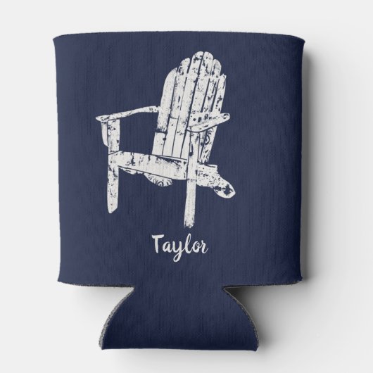 Adirondack stoel wit en marineblauw gepersonalisee blikjeskoeler (Achterkant)