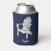 Adirondack stoel wit en marineblauw gepersonalisee blikjeskoeler (Blikje Achterkant)