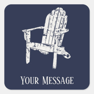 Adirondack stoel wit en marineblauw gepersonalisee vierkante sticker