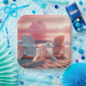 Adirondack stoelen in roze zonsondergang papieren bordje (Feest)
