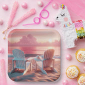 Adirondack stoelen in roze zonsondergang papieren bordje (Feest)