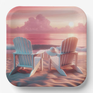 Adirondack stoelen in roze zonsondergang papieren bordje