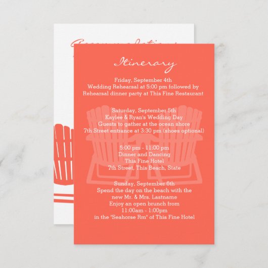 Adirondack Stoelen Koraal Interieur Informatiekaartje (Voorkant / Achterkant)