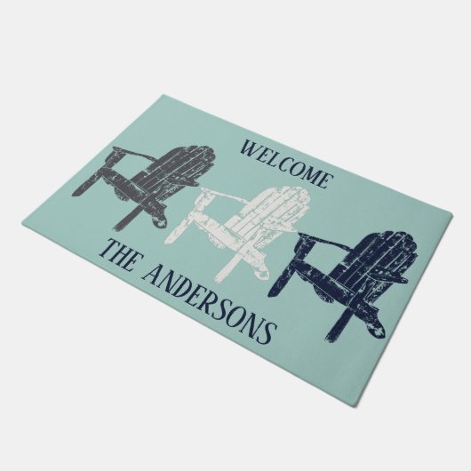 Adirondack stoelen Navy Blue en Aqua gepersonalise Deurmat (Schuin)