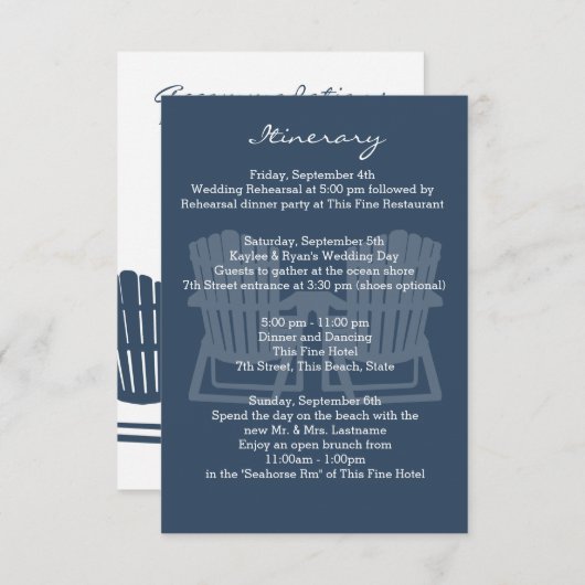 Adirondack Stoelen Navy Blue Interary Informatiekaartje (Voorkant / Achterkant)