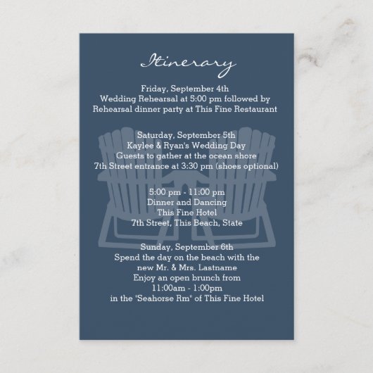 Adirondack Stoelen Navy Blue Interary Informatiekaartje (Voorkant)