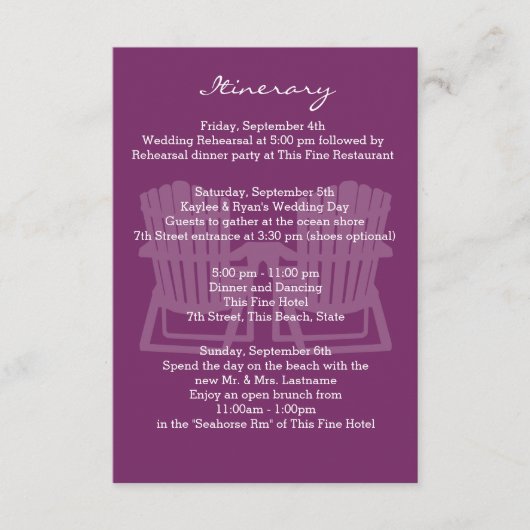 Adirondack Stoelen Plum Interary Informatiekaartje (Voorkant)