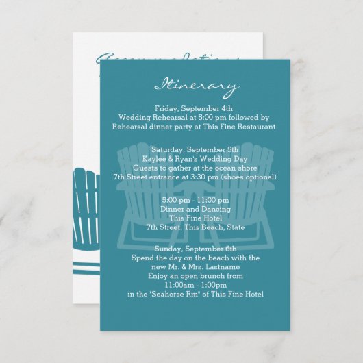 Adirondack Stoelen Trouw Itinerary Kaart (Voorkant / Achterkant)