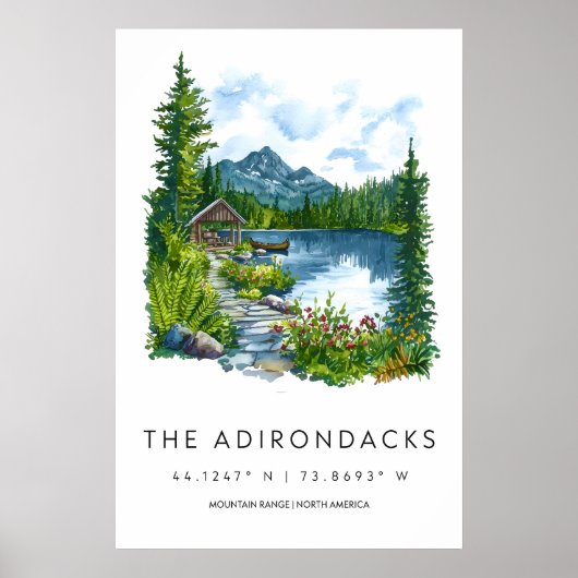 Adirondacks Waterverfposter Adirondacks Reizen Poster (Voorkant)