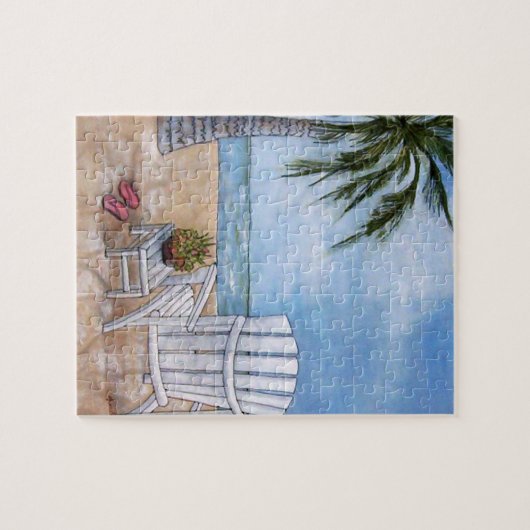 Adirondak-stoel op het strand van Wright tsville Legpuzzel (Horizontaal)