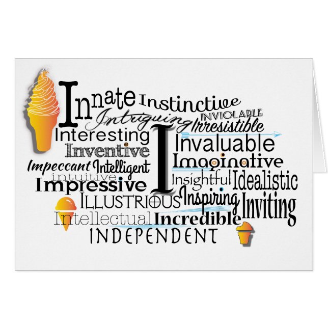 Adjectief Word Cloud begin met letter I (Voorkant Horizontaal)