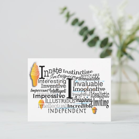Adjectief Word Cloud begin met letter I Briefkaart (Staand voorkant)