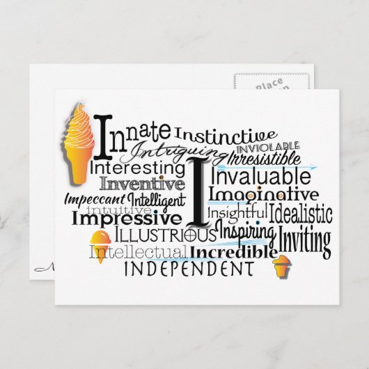Adjectief Word Cloud begin met letter I Briefkaart (Voorkant / Achterkant)