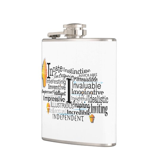 Adjectief Word Cloud begin met letter I Heupfles (Links)