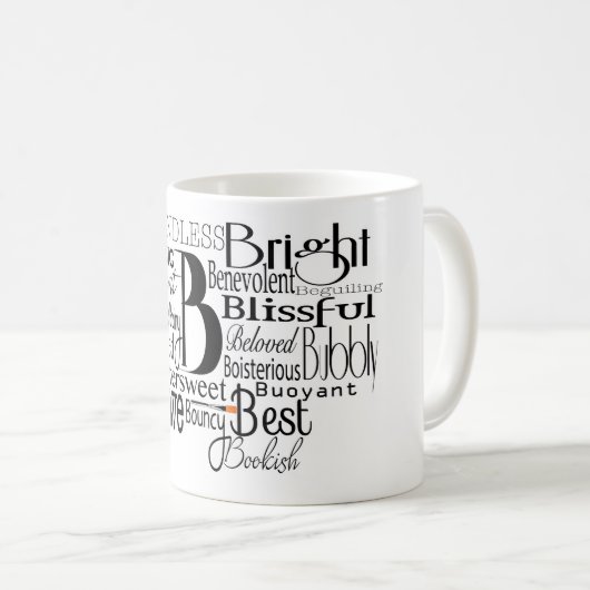 Adjectief Word Cloud beginnend met letter B Koffiemok (Voorkant rechts)