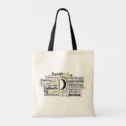 Adjectief Word Cloud beginnend met letter D Tote Bag (Achterkant)