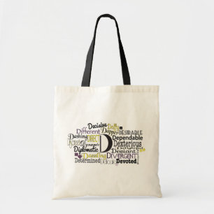 Adjectief Word Cloud beginnend met letter D Tote Bag