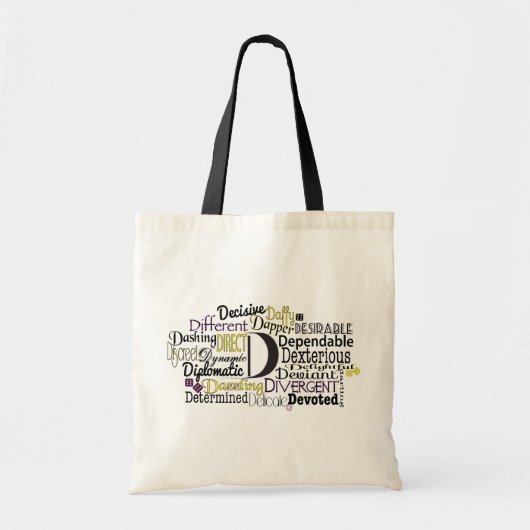 Adjectief Word Cloud beginnend met letter D Tote Bag (Voorkant)