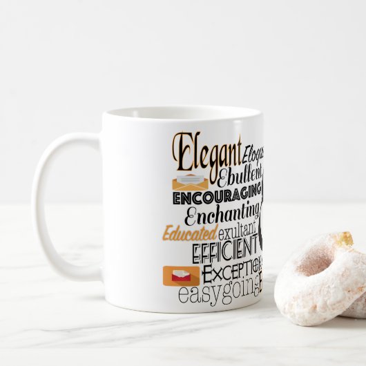 Adjectief Word Cloud beginnend met letter E Koffiemok (Met donut)