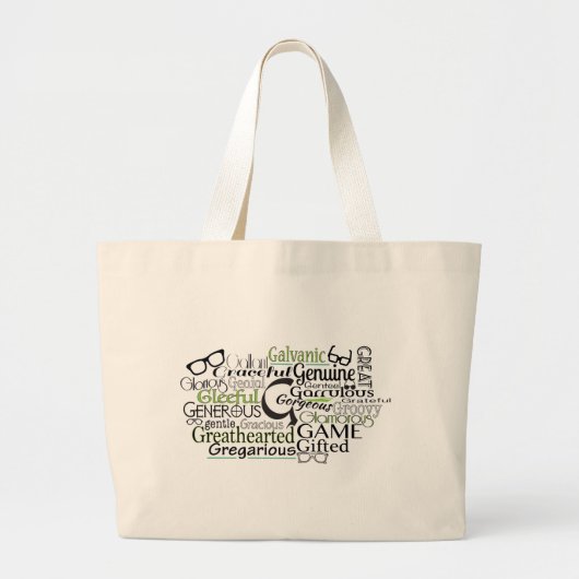Adjectief Word Cloud beginnend met letter G Grote Tote Bag (Voorkant)