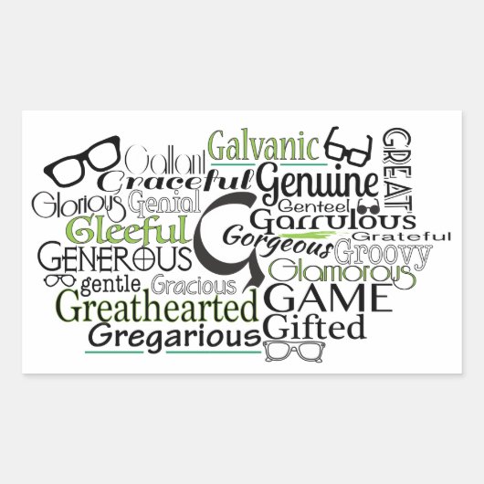 Adjectief Word Cloud beginnend met letter G Rechthoekige Sticker (Voorkant)