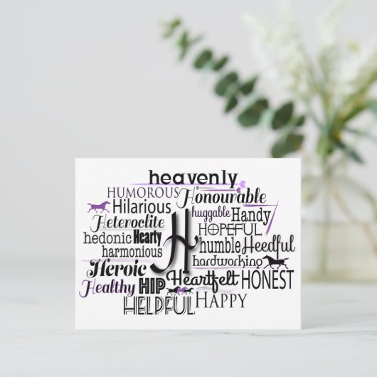 Adjectief Word Cloud beginnend met letter H Briefkaart (Staand voorkant)
