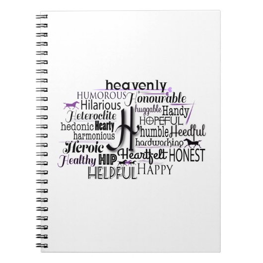 Adjectief Word Cloud beginnend met letter H Notitieboek (Voorkant)