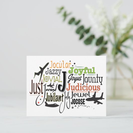Adjectief Word Cloud beginnend met letter J Briefkaart (Staand voorkant)