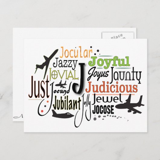 Adjectief Word Cloud beginnend met letter J Briefkaart (Voorkant / Achterkant)