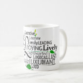 Adjectief Word Cloud beginnend met letter L Koffiemok (Voorkant rechts)