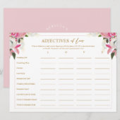 Adjectieven van de liefdeslijst Roze Vrijgezellenf Kaart (Voorkant / Achterkant)