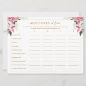 Adjectieven van de liefdeslijst Roze Vrijgezellenf Kaart (Voorkant)