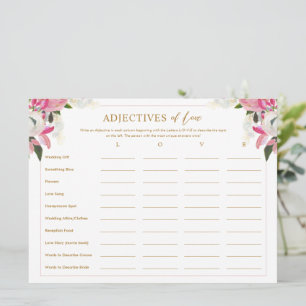 Adjectieven van de liefdeslijst Roze Vrijgezellenf Kaart