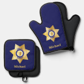 Adjunct-sheriff Gold Star Badge gepersonaliseerd Ovenwant & Pannenlap Set (Voorkant / Achterkant)