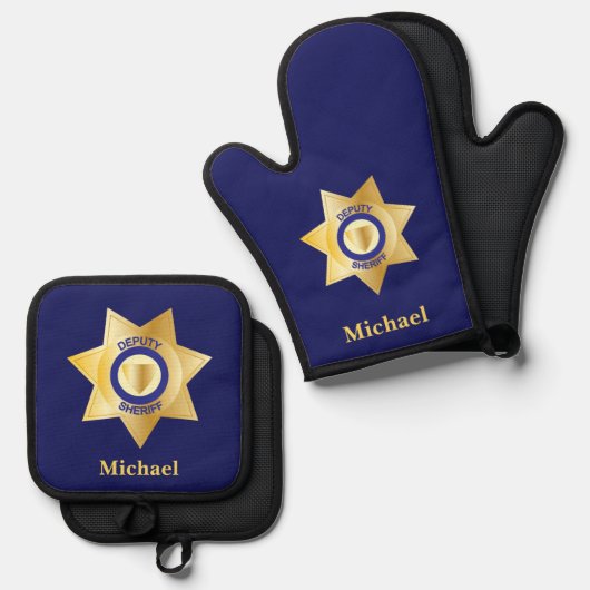 Adjunct-sheriff Gold Star Badge gepersonaliseerd Ovenwant & Pannenlap Set (Voorkant / Achterkant)