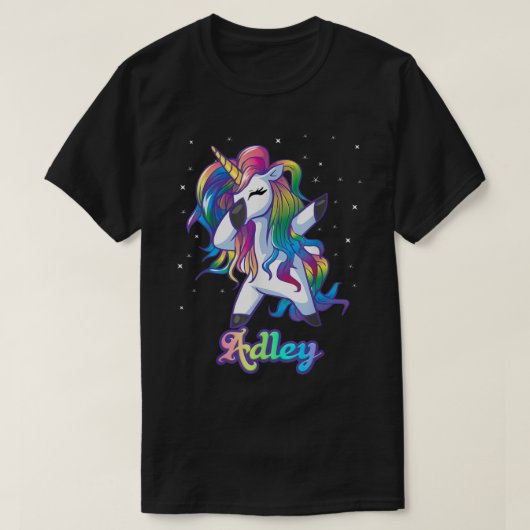 ADLEY-naam Aangepaste aangepaste regenboog Unicorn T-shirt (Design voorkant)