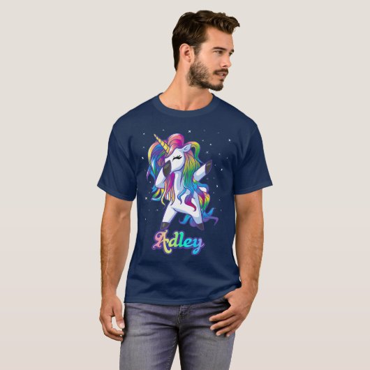 ADLEY-naam Aangepaste aangepaste regenboogeenheid T-shirt (Voorkant volledig)