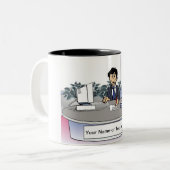 Admin Asst, receptionist - Mannelijke Cartoon Tweekleurige Koffiemok (Voorkant links)