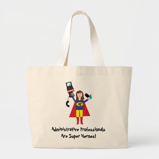 Administratief Professioneel Super Hero (Brunette) Grote Tote Bag (Voorkant)