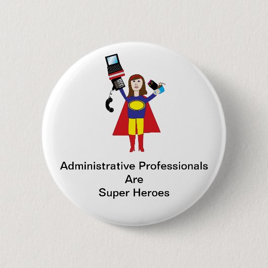Administratief Professioneel Super Hero (Brunette) Ronde Button 5,7 Cm (Voorkant)