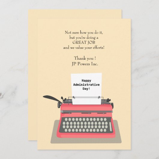 Administratieve dag voor schrijfmachine bedankkaart (Voorkant / Achterkant)