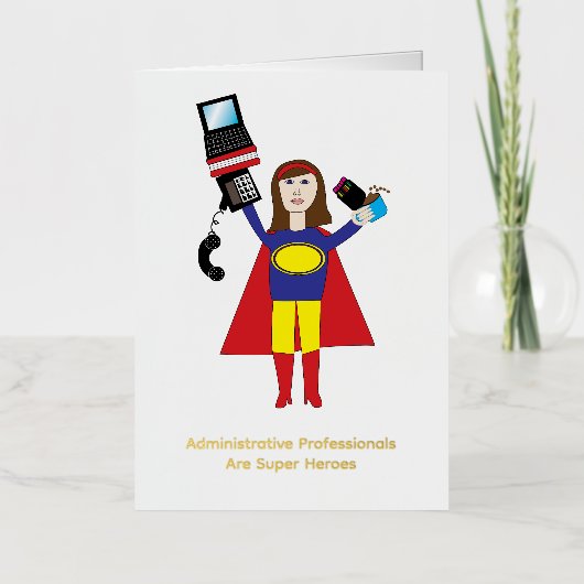 Administratieve professionals Super Heroes Brunett Folie Wenskaart (Voorkant)
