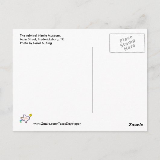Admiraal Museum Nimitz, Fredericksburg, TX Briefkaart (Achterkant)