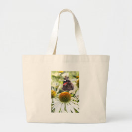 Admiraalvlinder op bloem grote tote bag