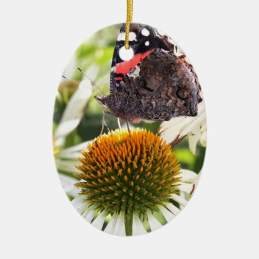 Admiraalvlinder op bloem keramisch ornament (Voorkant)