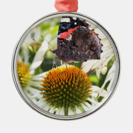 Admiraalvlinder op bloem metalen ornament