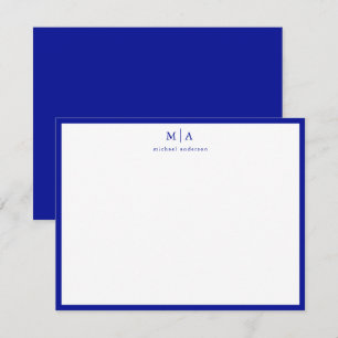 Admiral Blue Border Monogram Correspondentiekaart Notitiekaartje